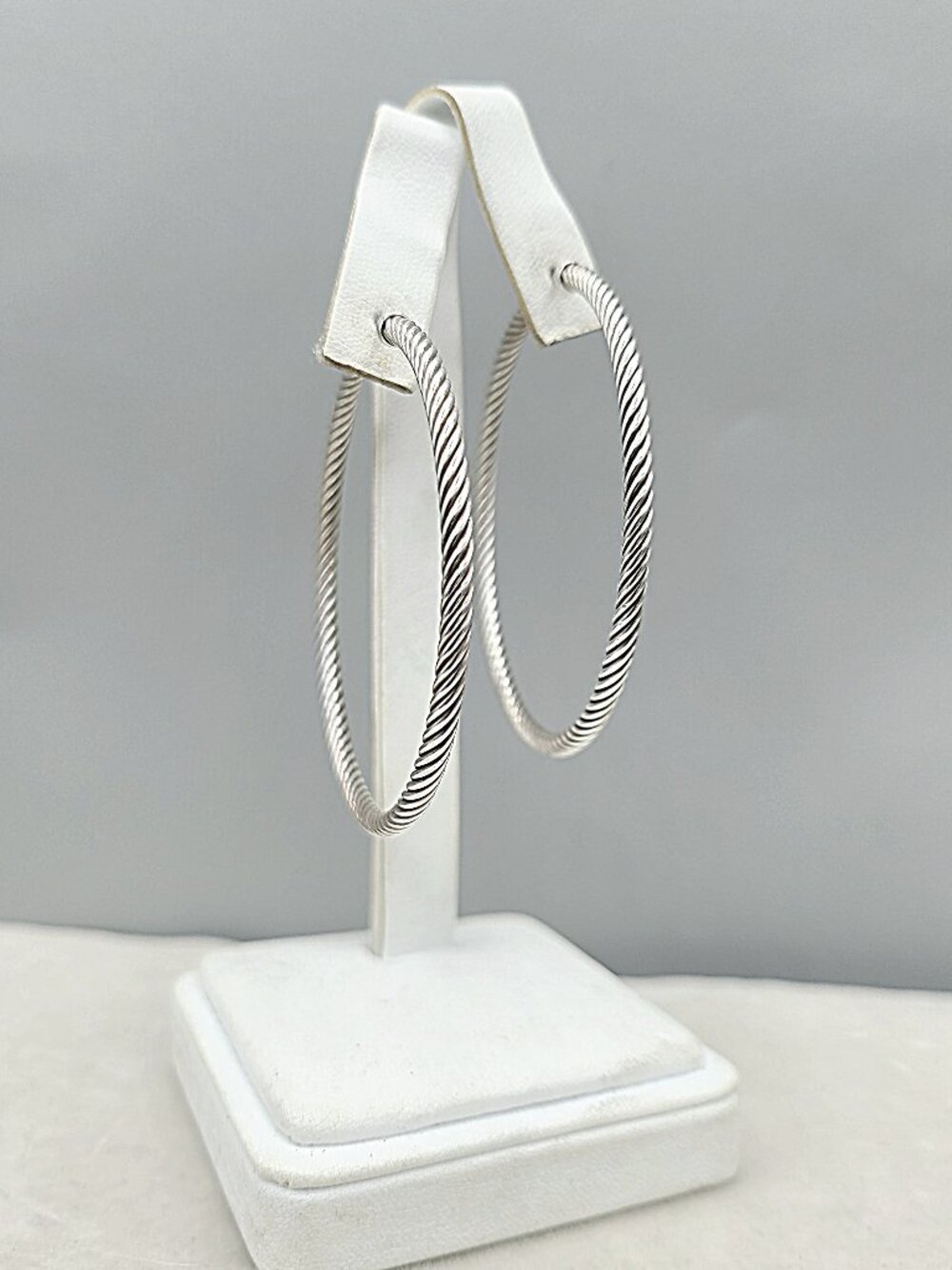 David Yurman Large Sculpted Cable Hoops in Sterling Silver - 57mm - RARE